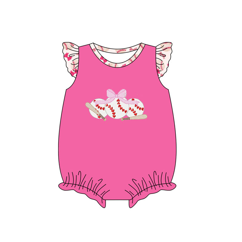 Preorder Baby Girl Infant Short Sleeves Baseball Pink Bubble Romper