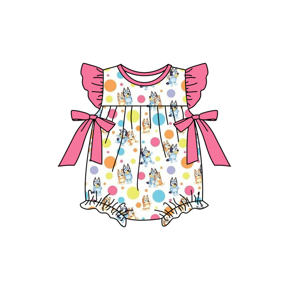 Preorder Baby Girl Infant Short Sleeves Dogs Bows Bubble Romper
