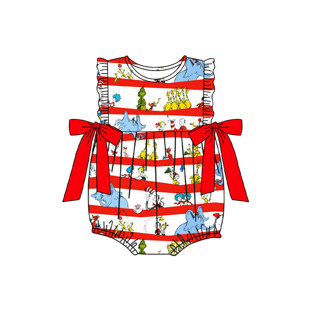 Preorder Baby Girl Infant Elephants Red Bows Bubble Romper