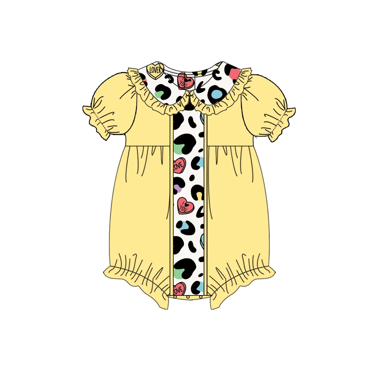 Preorder Baby Girl Infant Short Sleeves Valentines Leopard Love Bubble Romper