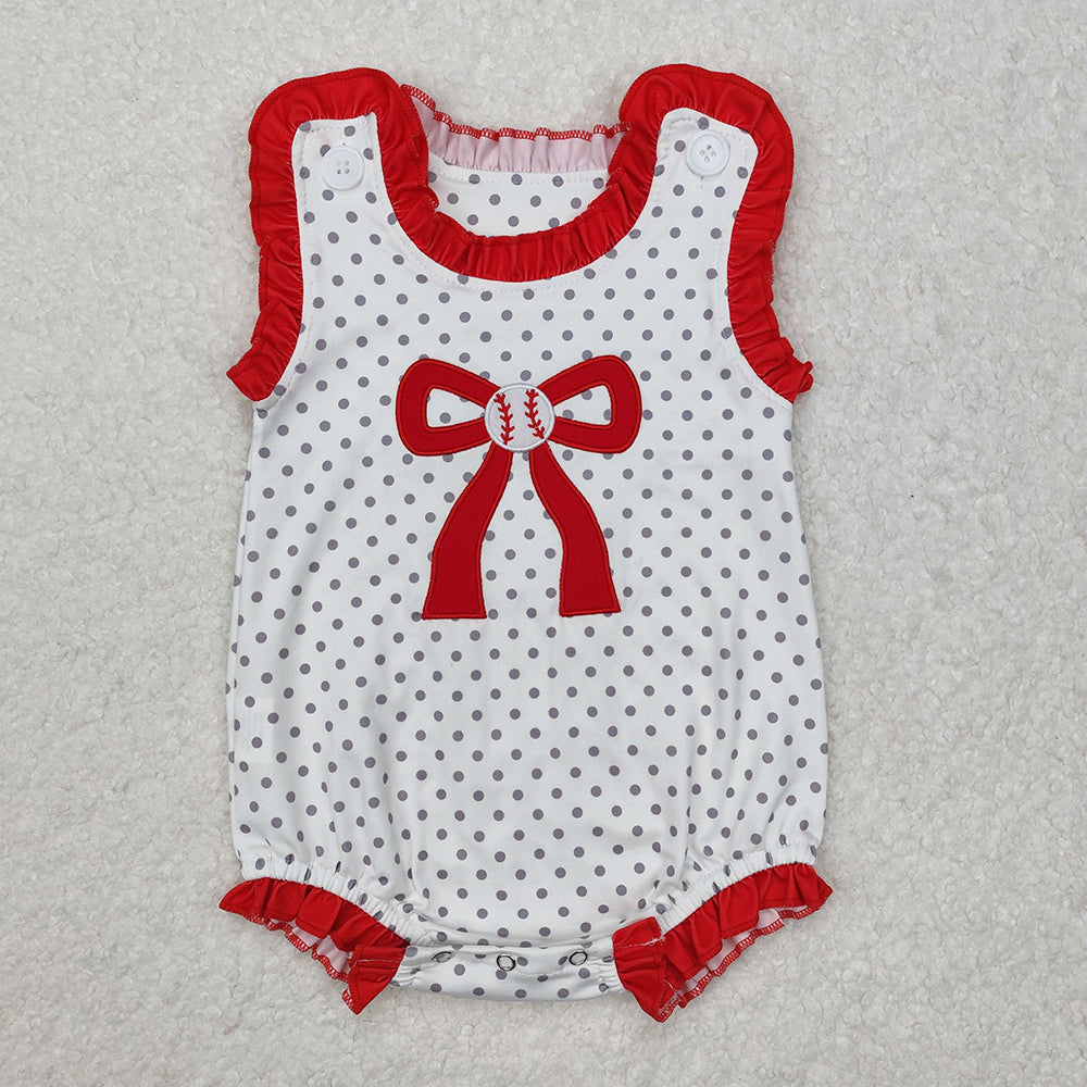 Baby Girl Embroidery Baseball Bows Sibling Romper Clothes Set