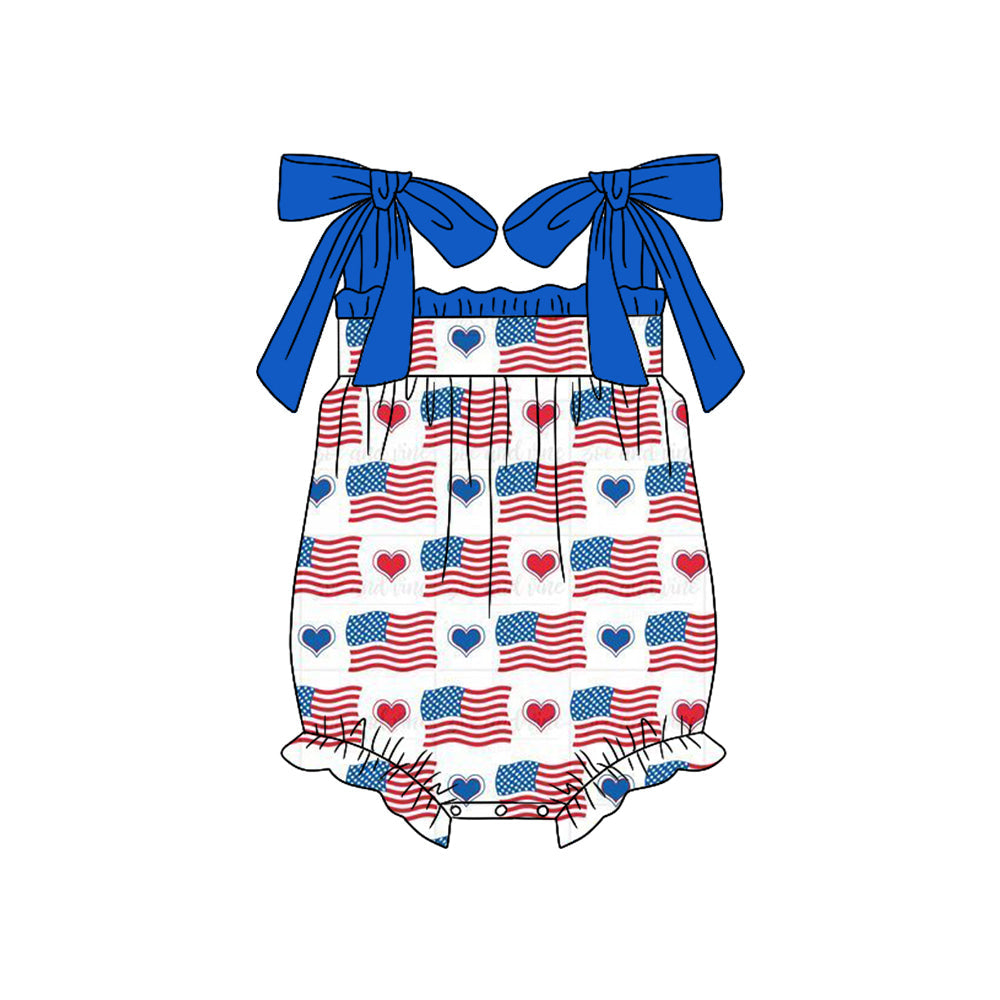 Preorder Baby Girl Infant Straps July 4th Flags Bubble Romper