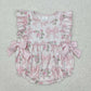 Baby Girl Short Sleeves Flower Bows Summer Sibling Pink Romper Outfit RTS