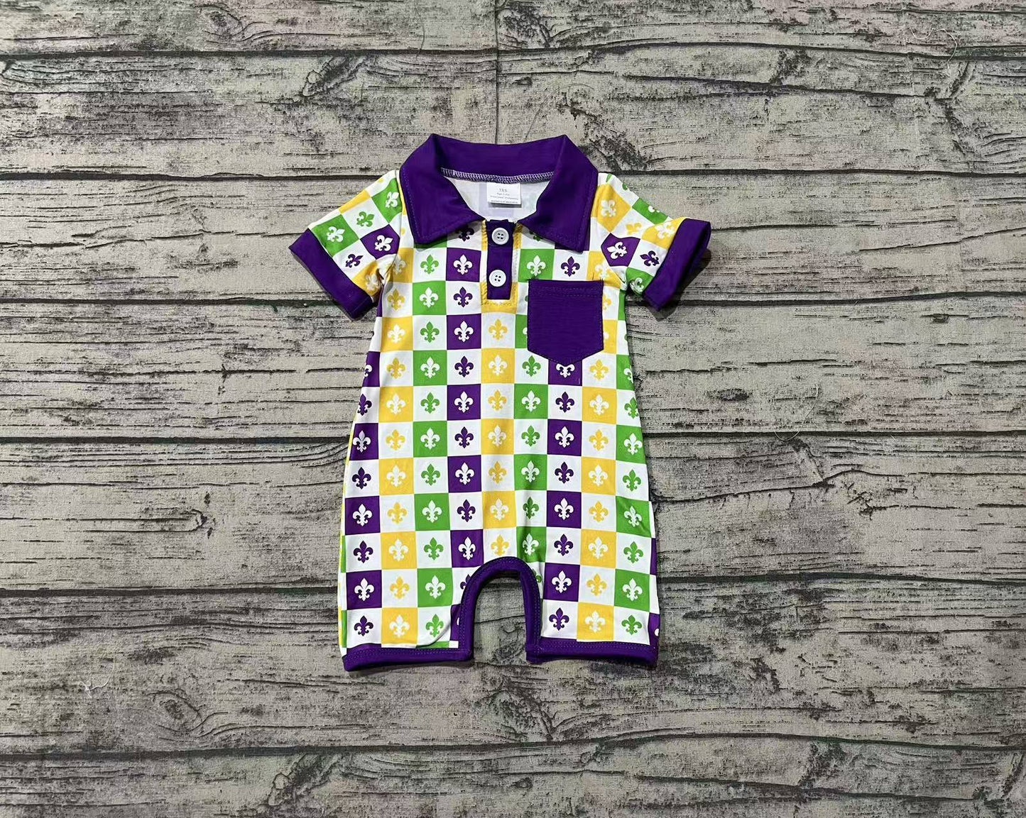 Baby Boy Infant Short Sleeves Mardi Gras Anchor Buttons Romper