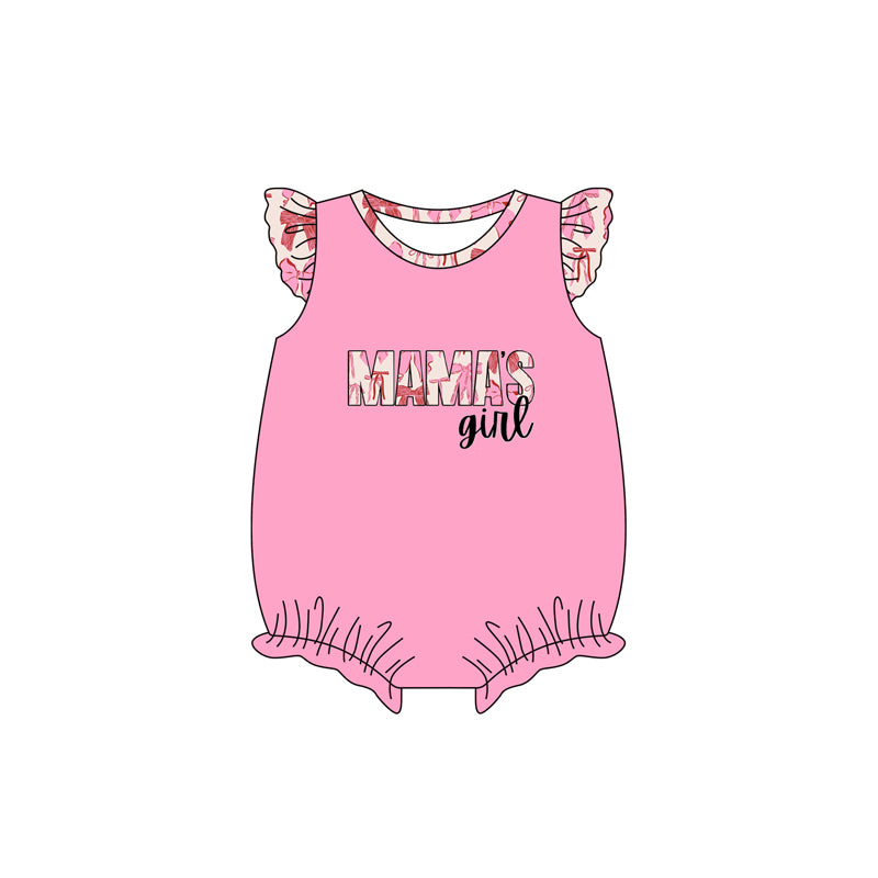 Preorder Baby Infant Infant Short Sleeves Mama's Girl Bows Pink Bubble Romper