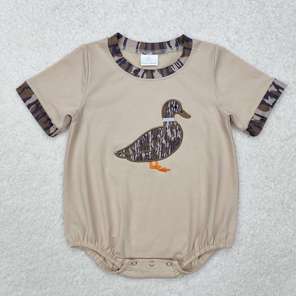 Baby Boy Infant Short Sleeves Camo Embroidery Ducks Sibling Romper RTS