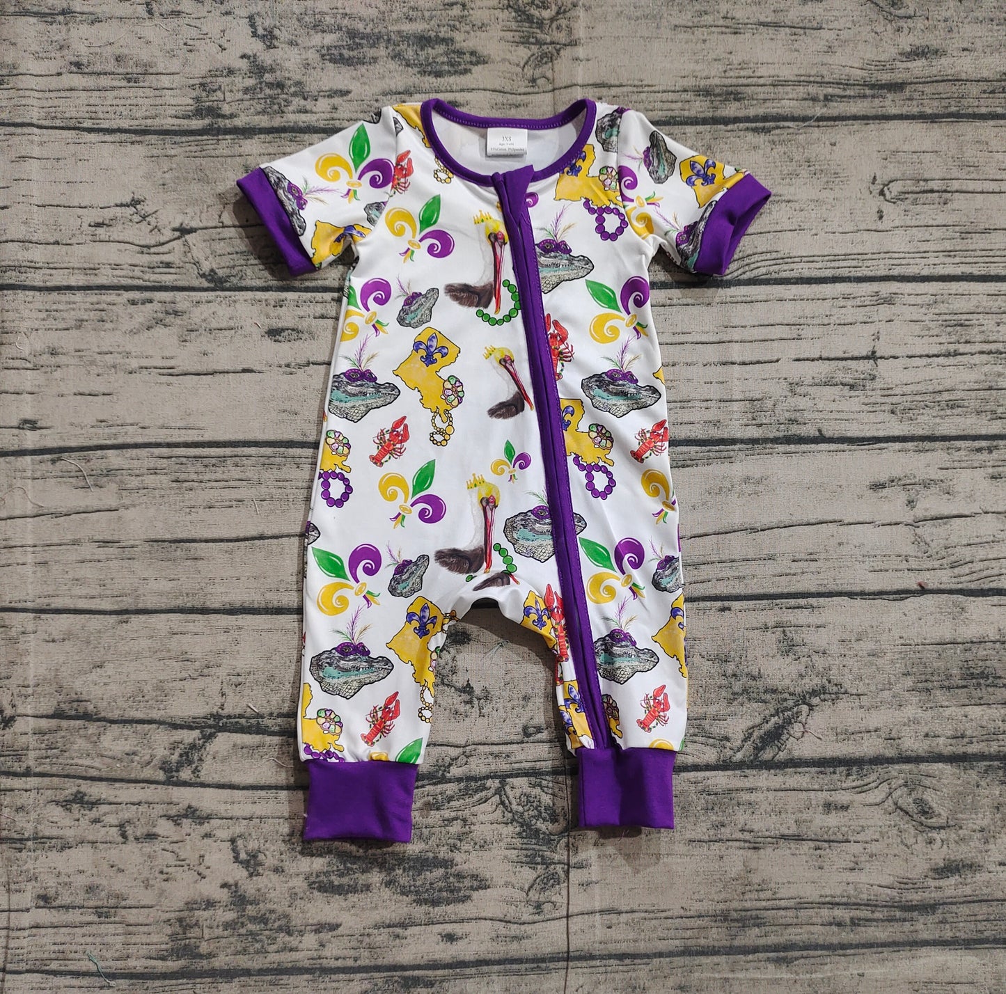 RTS Baby Boy Infant Short Sleeves Mardi Gras Bird Zipper Romper