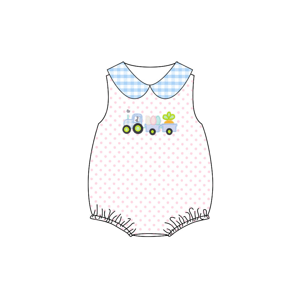 Preorder Baby Girl Infant Sleeveless Easter Carrots Trucks Bubble Romper