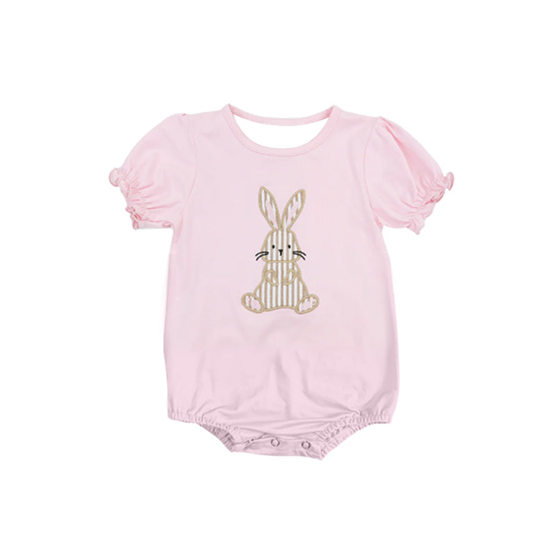 Preorder Baby Girl Infant Short Sleeves Easter Rabbit Bubble Pink Romper