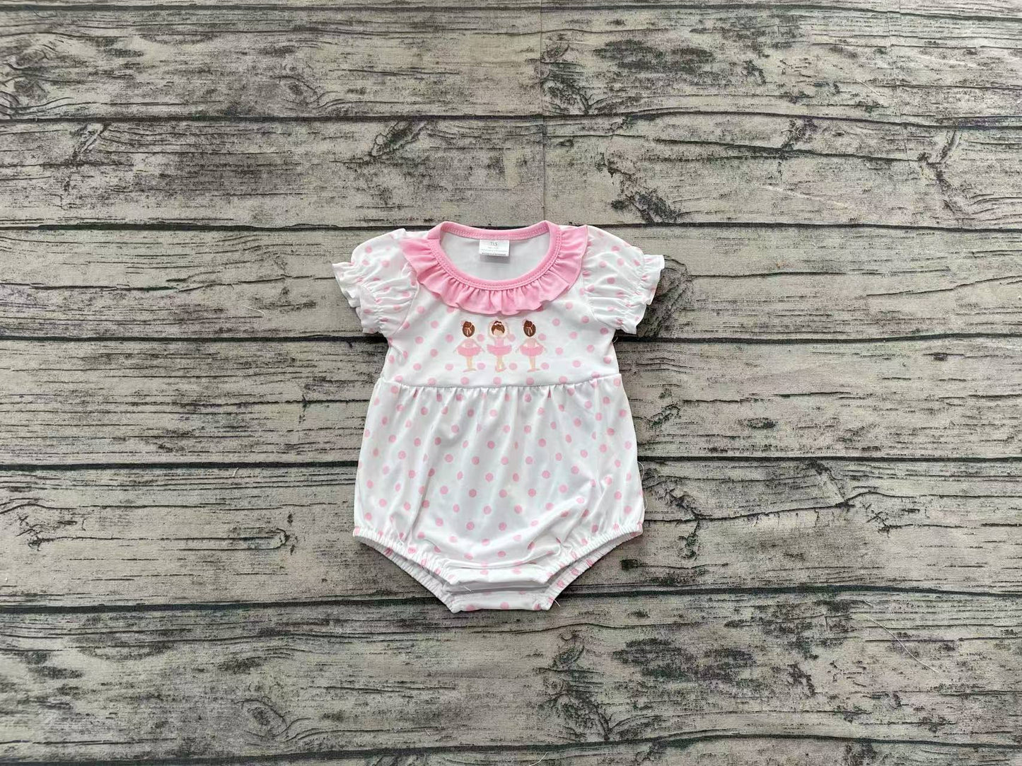 Baby Girls Infant Short Sleeves Pink Dots Dance Bubble Romper