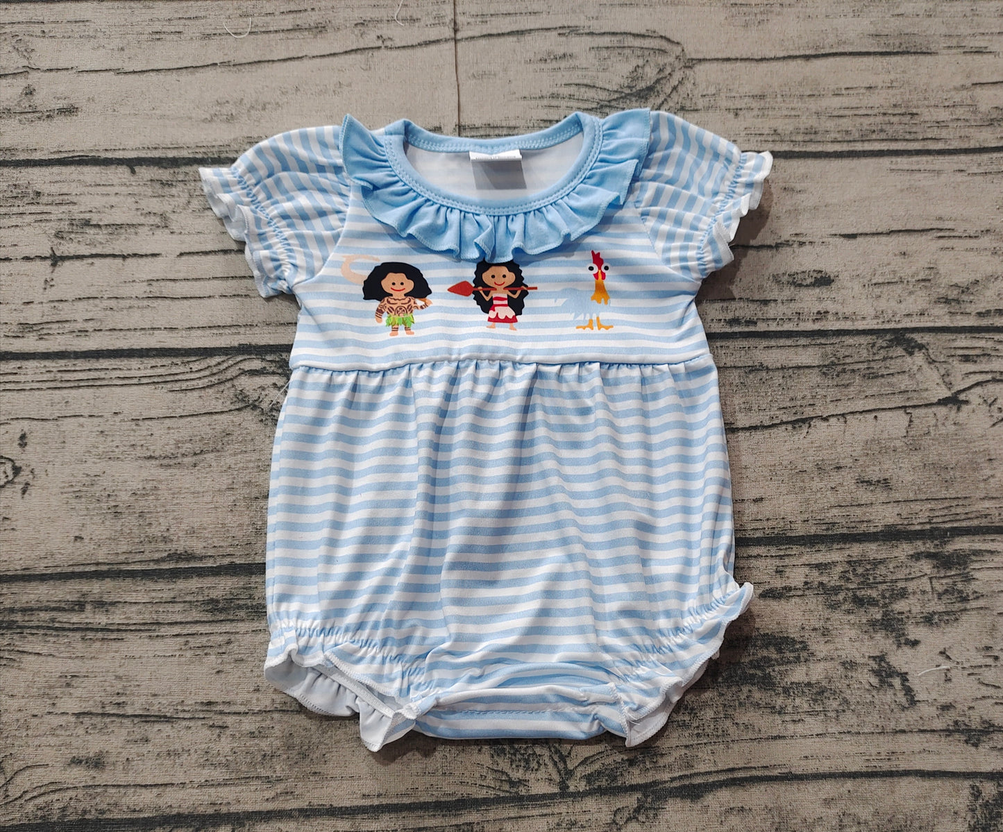 Baby Girl Short Sleeves Princess Blue Stripes Bubble Romper