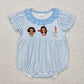 Baby Girl Short Sleeves Blue Stripes Princess Sibling Romper Dress RTS
