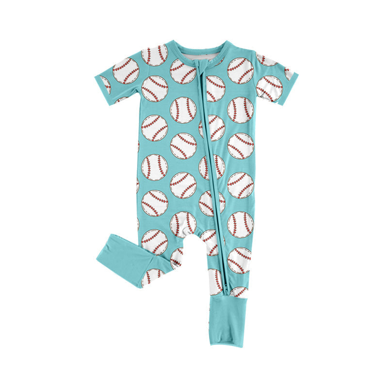 Preorder Baby Boy Infant Short Sleeves Baseball Zipper Romper