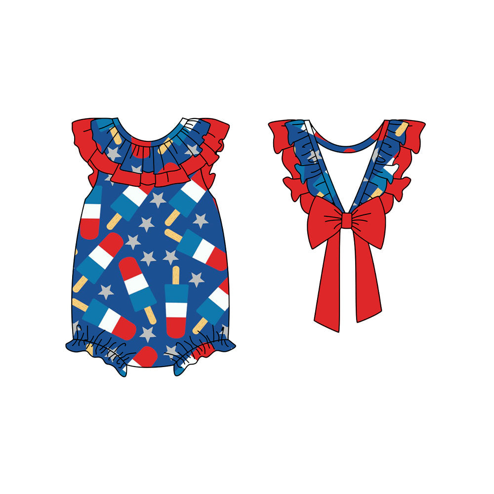 Preorder Baby Girl Infant Short Sleeves July 4th Popsicle Stars Bubble Romper