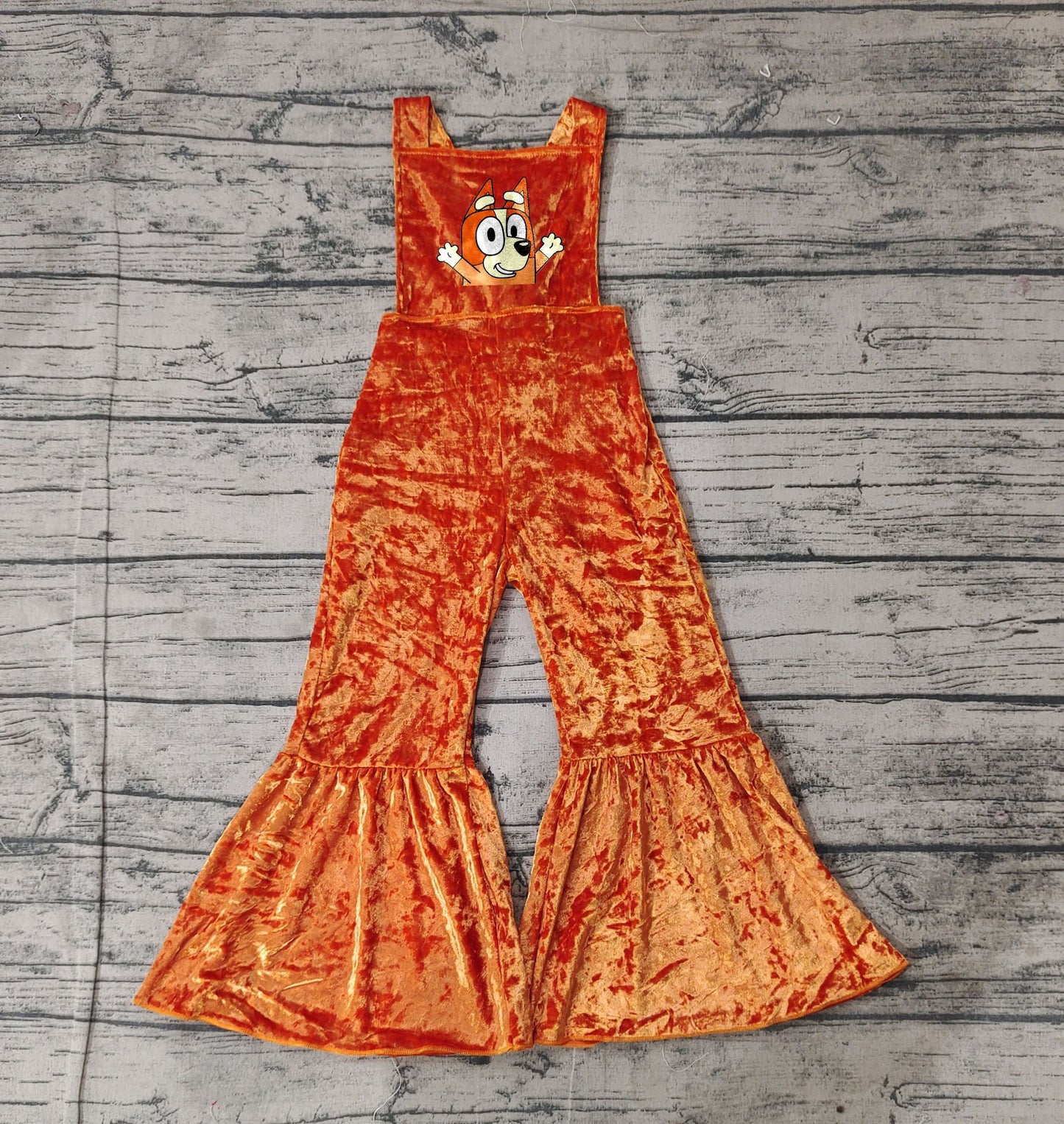 Preorder Baby Girl Straps Orange Embroidery Dog Velvet Jumpsuit（ No moq ）