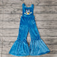 Preorder Baby Girl Straps Blue Embroidery Dog Velvet Jumpsuit（ No moq )