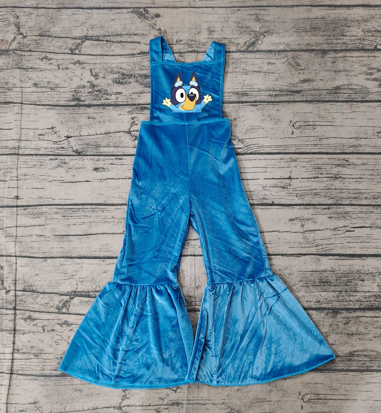 Preorder Baby Girl Straps Blue Embroidery Dog Velvet Jumpsuit（ No moq )