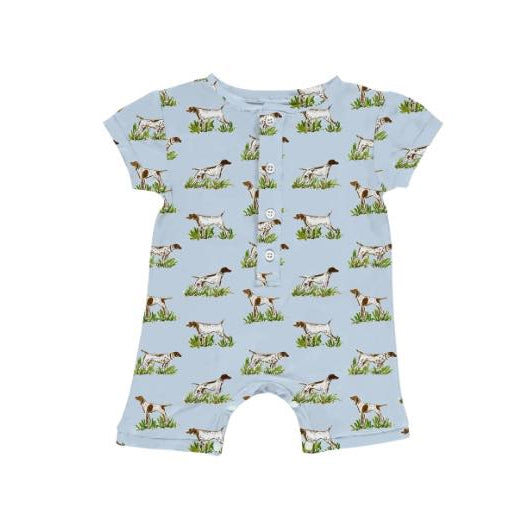 Preorder Baby Boy Infant Short Sleeves Dog Hunting Buttons Romper