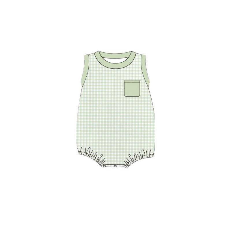 Preorder Baby Boy Infant Sleeveless Green Checkered Bubble Romper