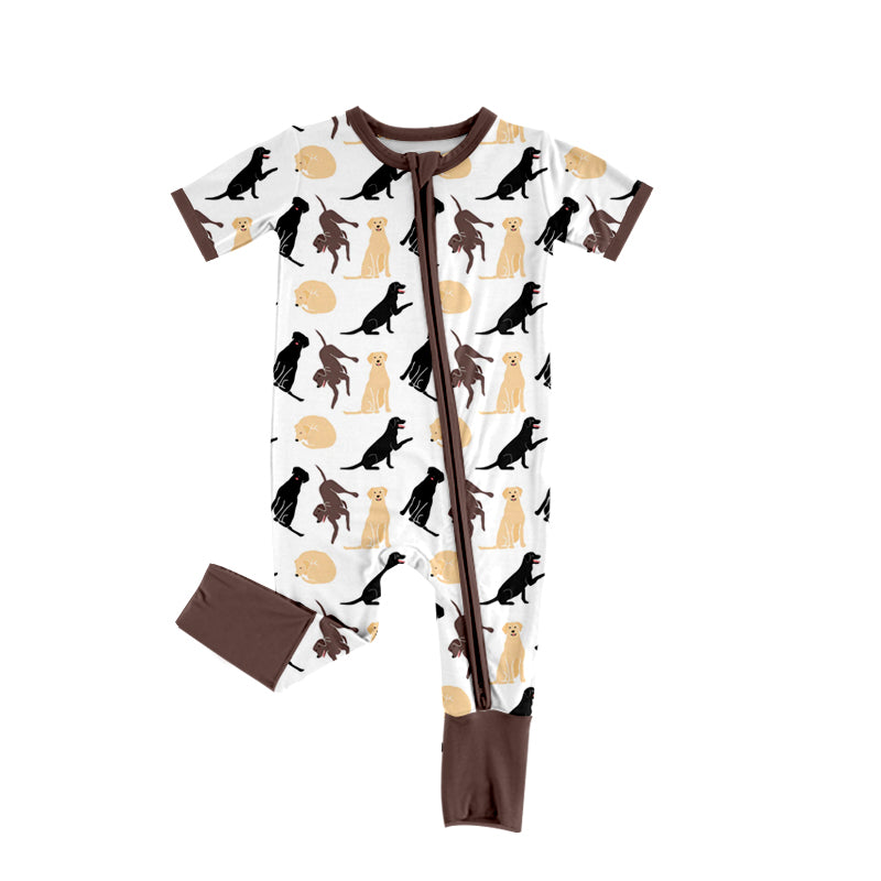 Preorder Baby Boy Infant Short Sleeves Dogs Zipper Romper