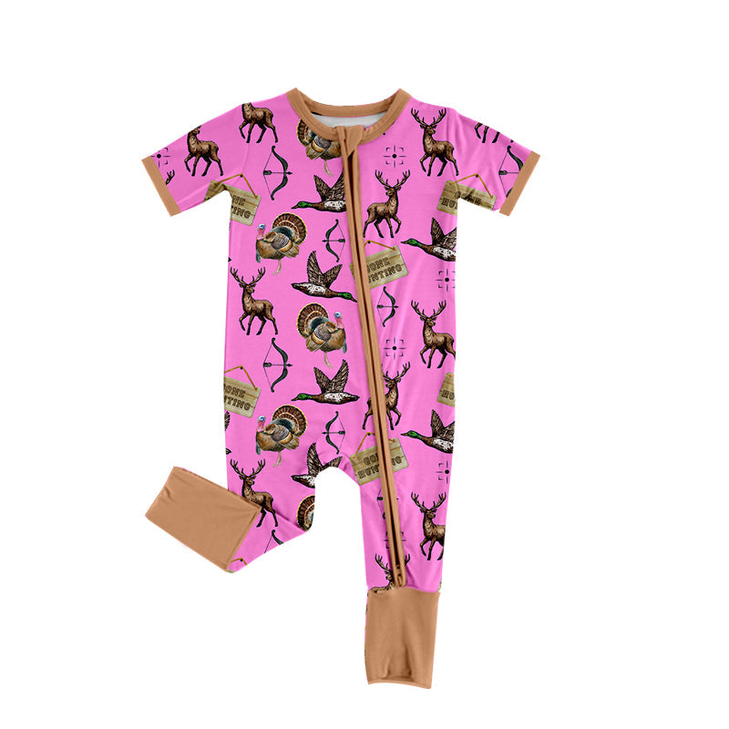 Preorder Baby Girl Infant Hunting Ducks Deer Zipper Pink Romper
