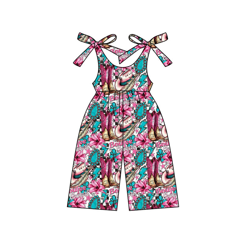 Preorder Baby Girl Straps Western Turquoise Boots Jumpsuit