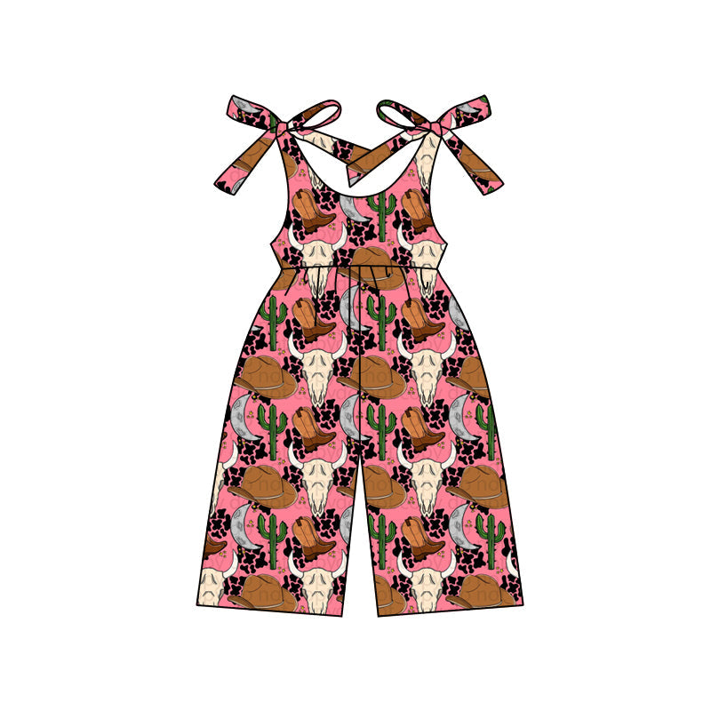 Preorder Baby Girl Straps Western Cow Boots Cactus Jumpsuit