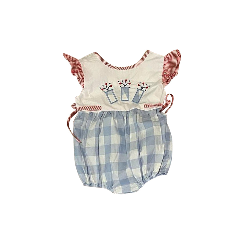 Preorder Baby Girl Infant Short Sleeves July 4th Plaid Bubble Romper