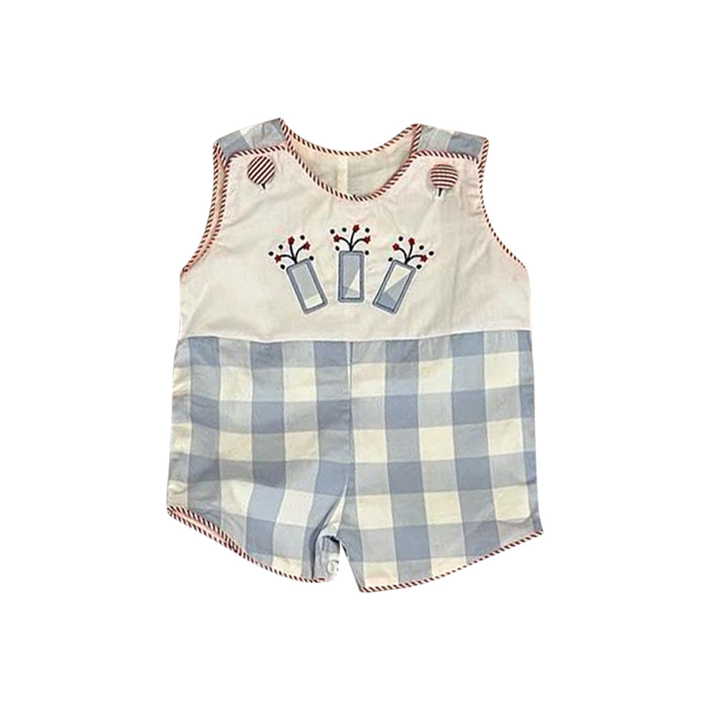 Preorder Baby Boy Infant Sleeveless July 4th Plaid Bubble Romper