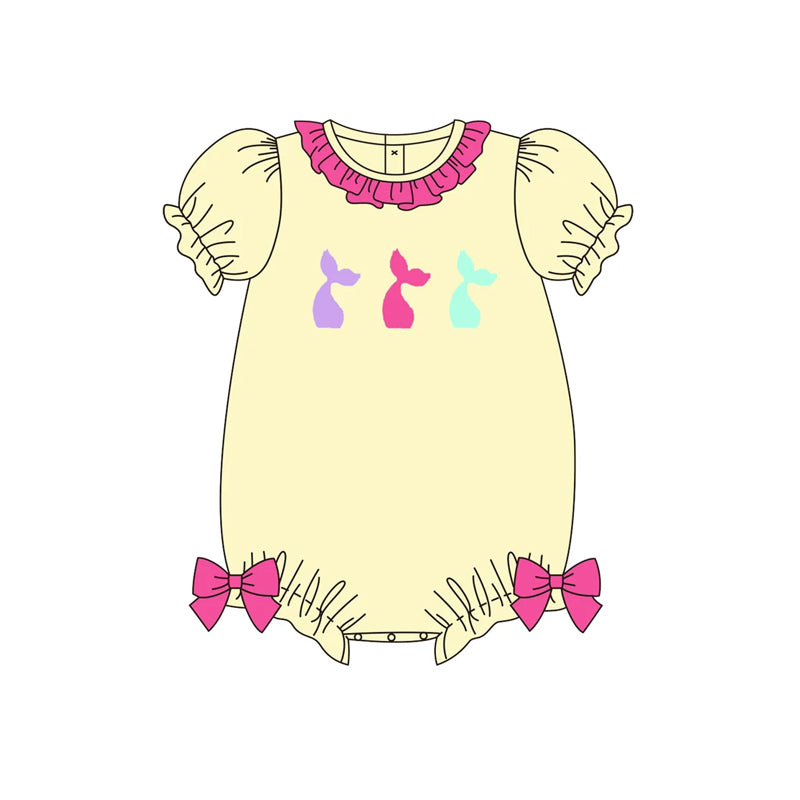 Preorder Girl Baby Infant Short Sleeves Mermaid Bows Bubble Romper