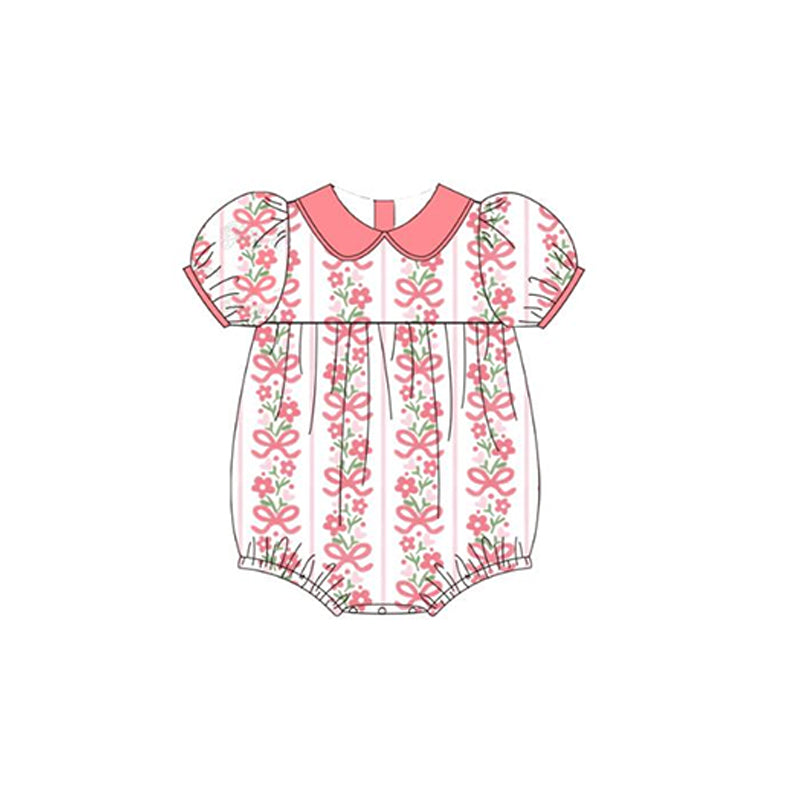 Preorder Baby Girl Short Sleeves Flower Bows Bubble Romper