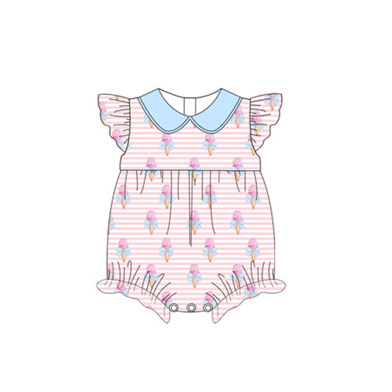 Preorder Baby Girl Infant Short Sleeves Stripes Bows Popstic Bubble Romper