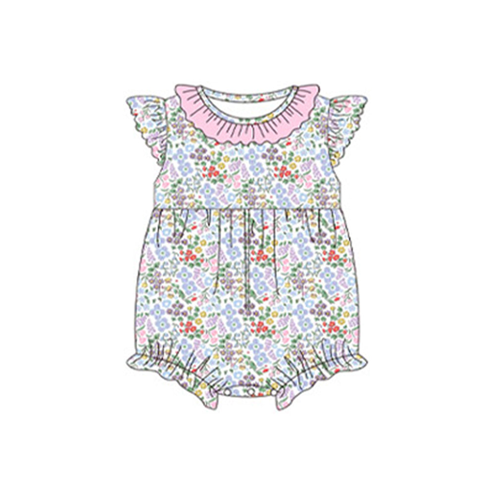 Preorder Baby Girl Short Sleeves Floral Ruffle Summer Bubble Romper
