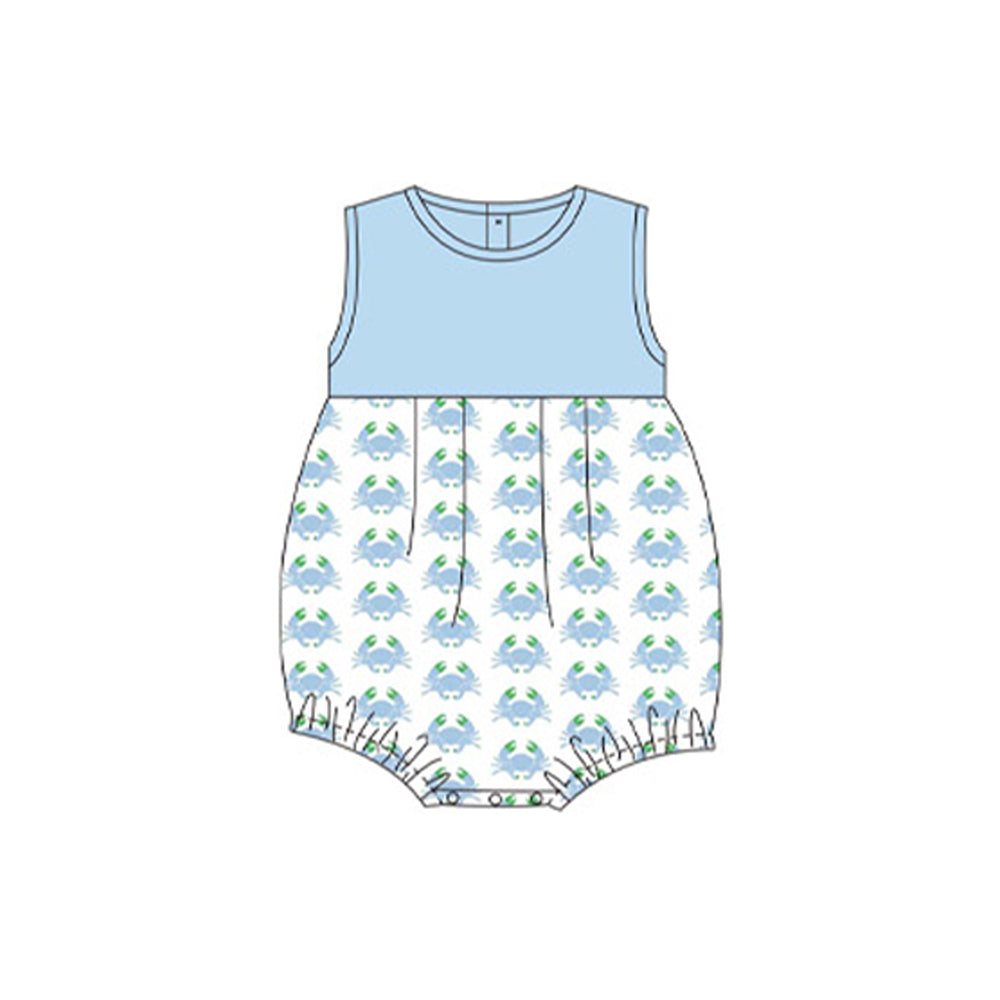 Preorder Baby Boy Infant Sleeveless Crabs Blue Bubble Romper