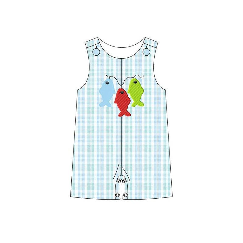 Preorder Baby Boy Infant Sleeveless Fishing Checked Romper
