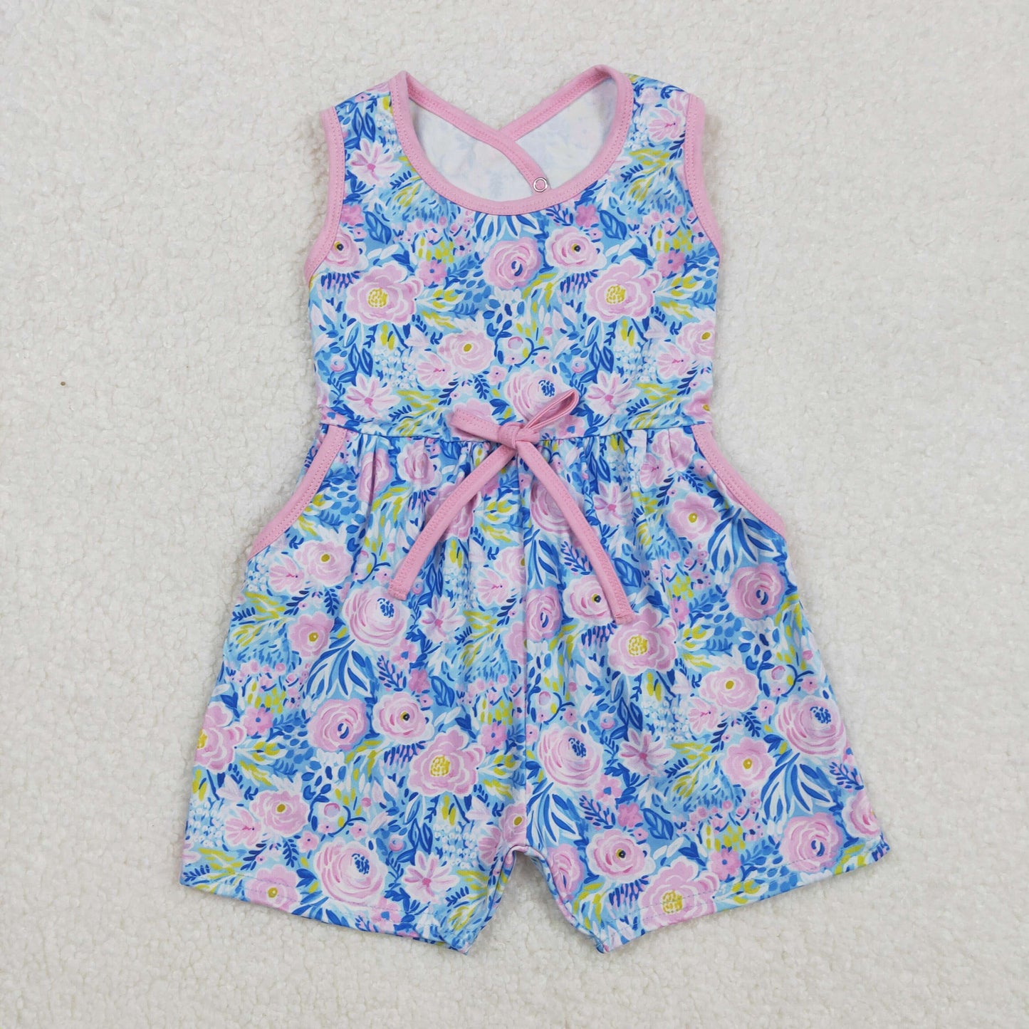 Sibling Baby Girls Kids Sleeveless Flowers Bows Shorts Jumpsuits Summer Clothes RTS