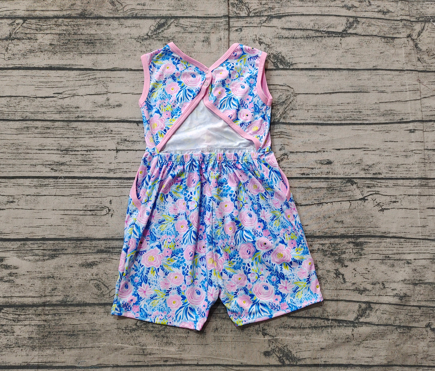 Preorder Baby Girl Sleeveless Flower Bows Pockets Shorts Jumpsuit（ No moq ）