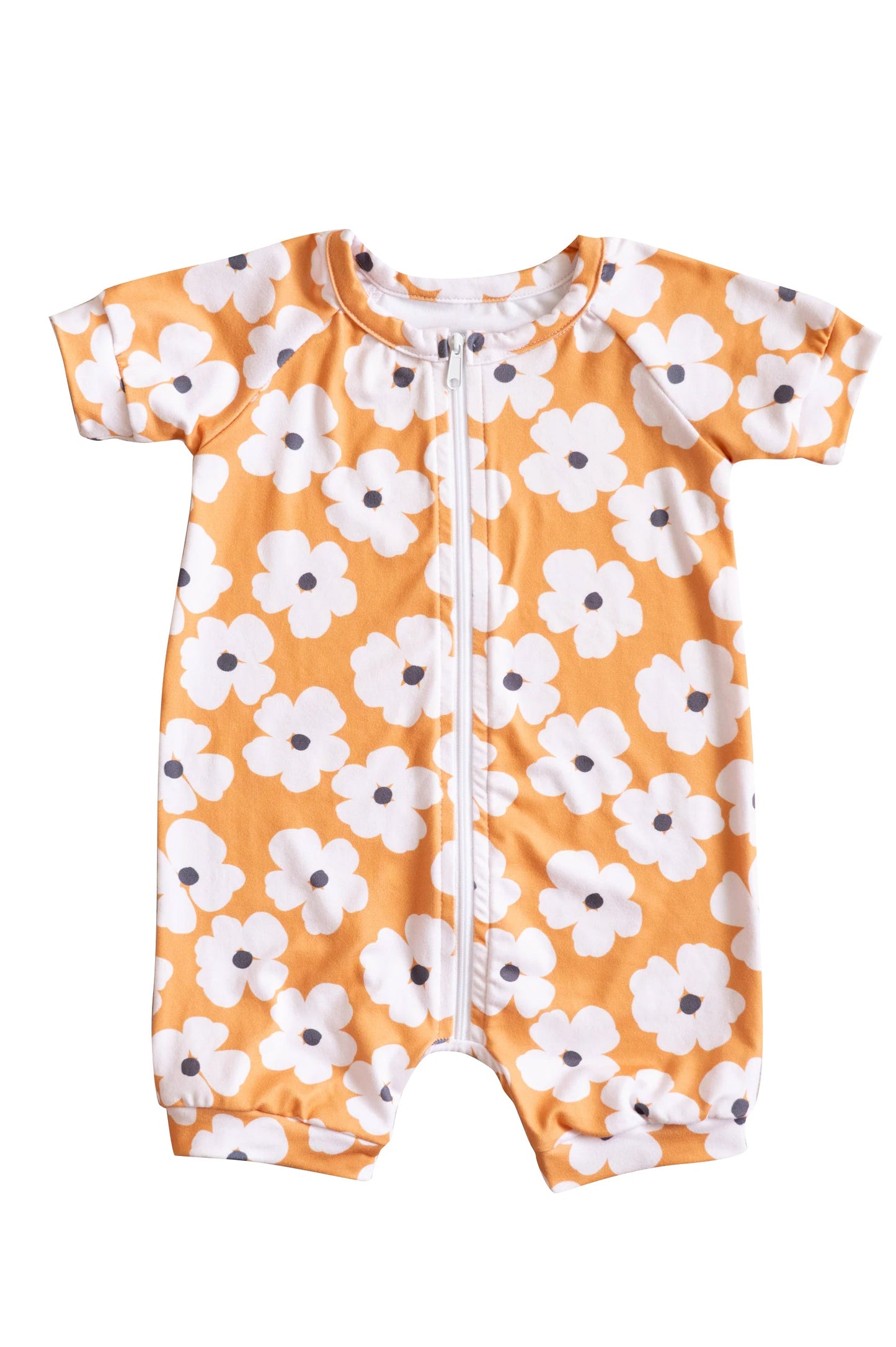 Preorder Baby Girl Infant Short Sleeves Flower Zipper Romper