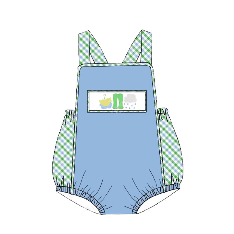 Preorder Baby Boy Infant Sleeveless Umbrella Rain Blue Bubble Romper
