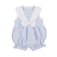 Preorder Baby Girl Blue Stripes Bow Summer Buttons Romper