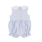 Preorder Baby Girl Blue Stripes Bow Summer Buttons Romper
