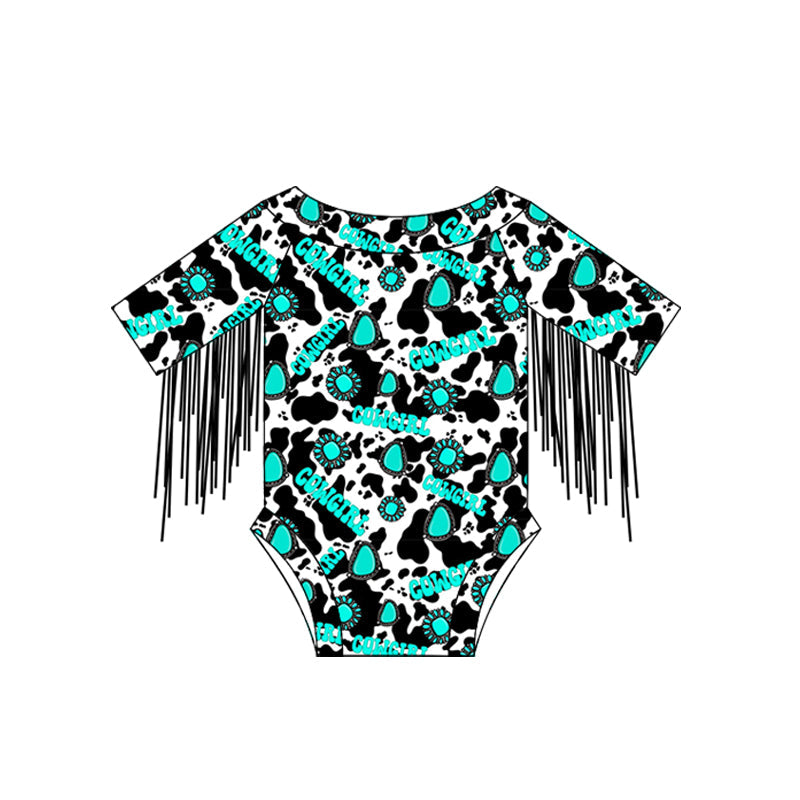 Preorder Baby Kids Infant Western Cowgirl Tassel Bubble Romper