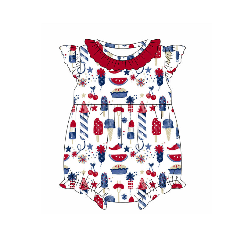 Preorder Baby Girl Infant Short Sleeves July 4th Popsicle Bubble Romper