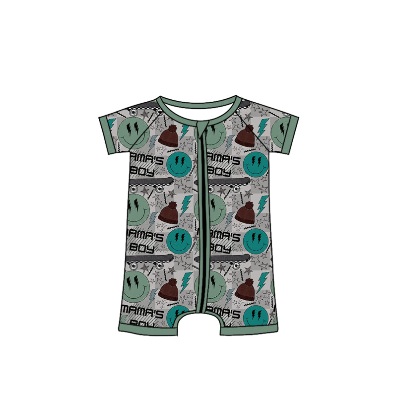 Preorder Baby Infant Short Sleeves Mama's Boy Zipper Romper