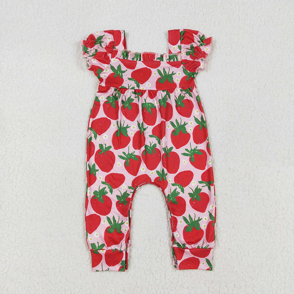 Sibling Baby Girls Short Sleeves Strawberry Floral Red Romper Set Clothes RTS