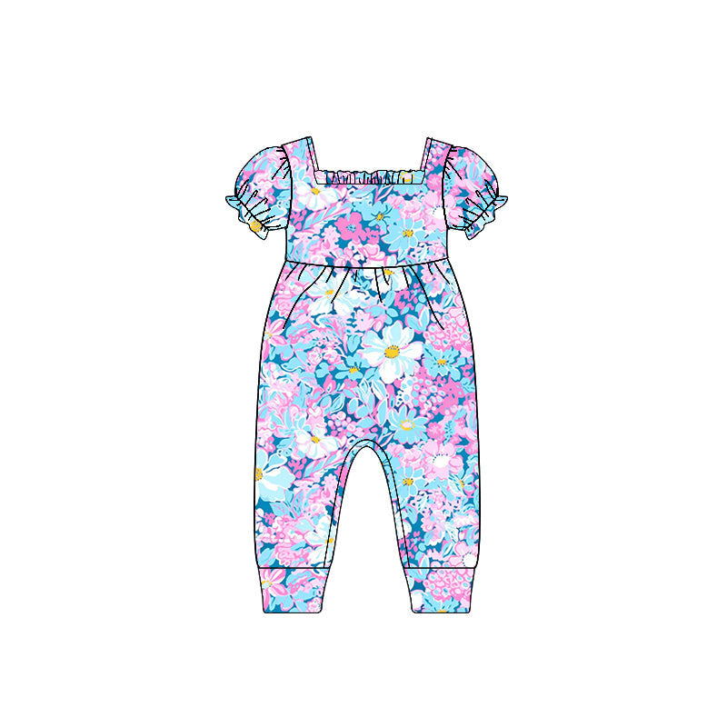 Preorder Baby Girl Infant Short Sleeves Flower Purple Romper