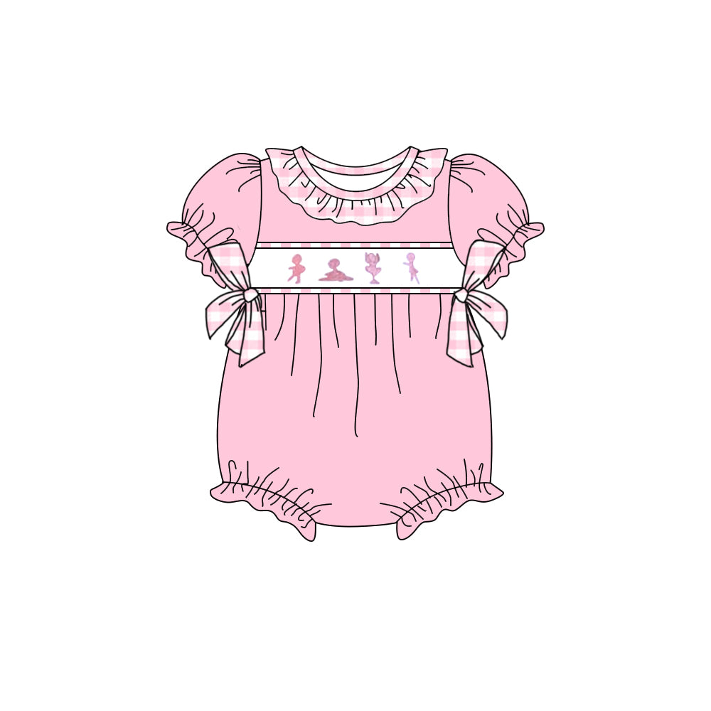 Preorder Baby Girl Infant Short Sleeves Dance Bows Pink Bubble Romper