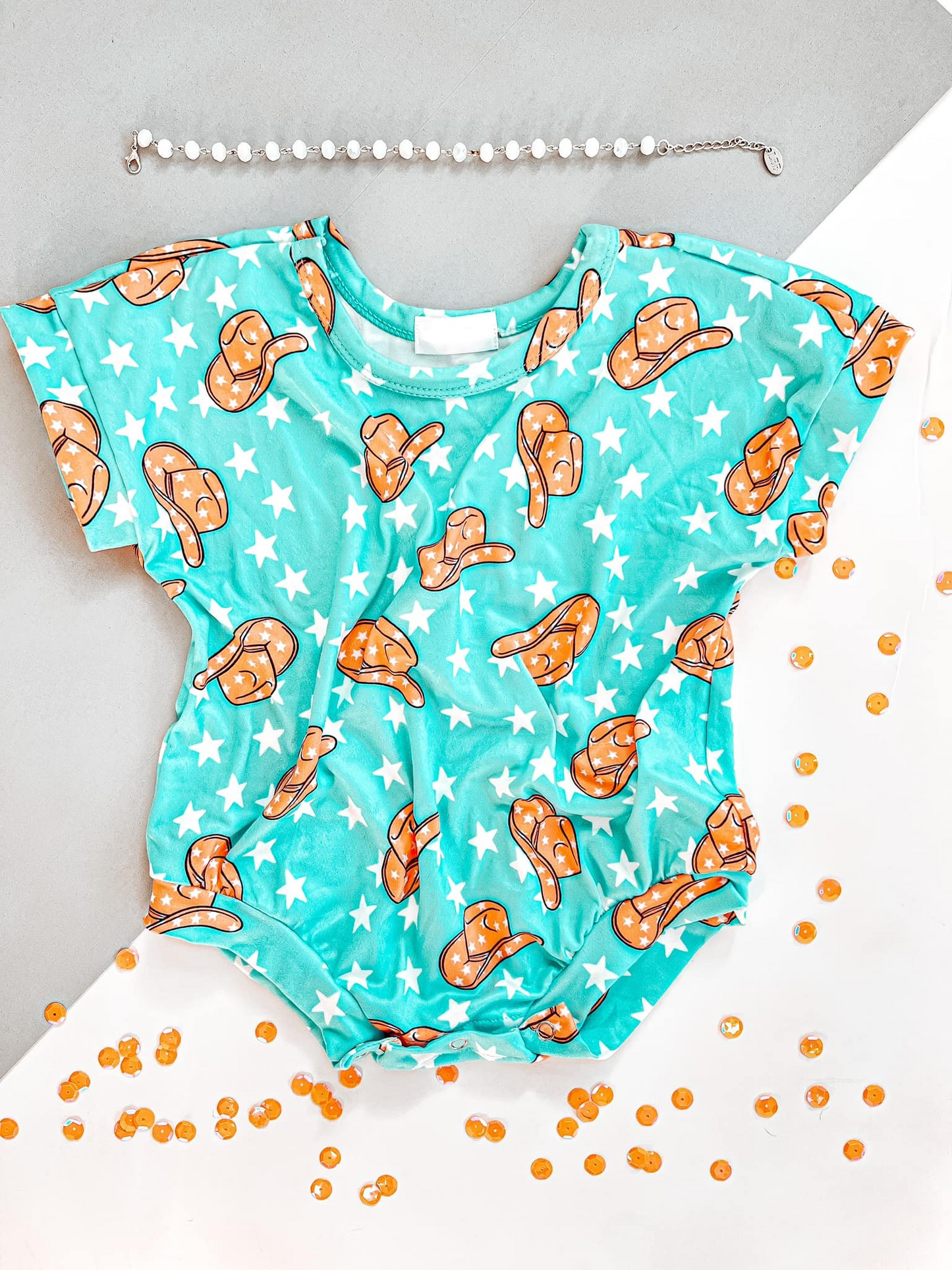Preorder Baby Girl Infant Short Sleeves Hats Western Stars Bubble Romper