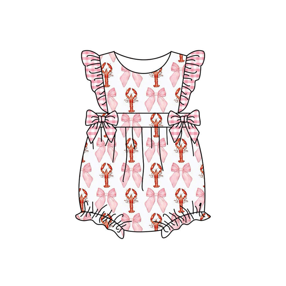 Preorder Baby Girl Infant Short Sleeves Crawfish Pink Bows Bubble Romper