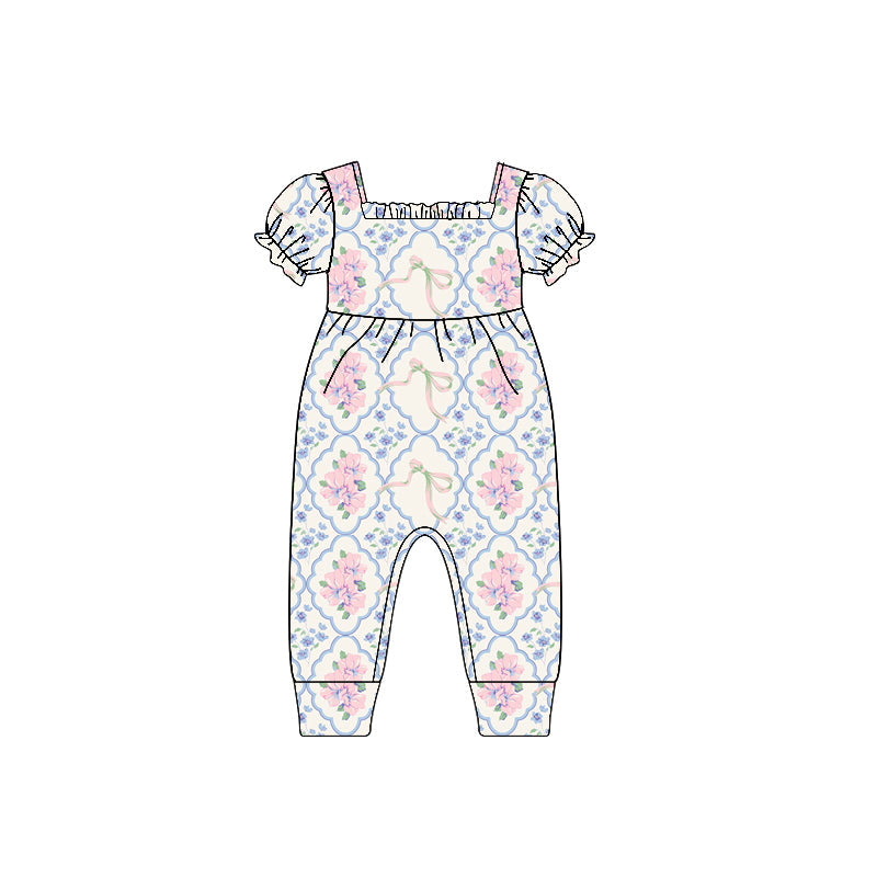 Preorder Baby Girl Infant Short Sleeves Flower Bows Romper